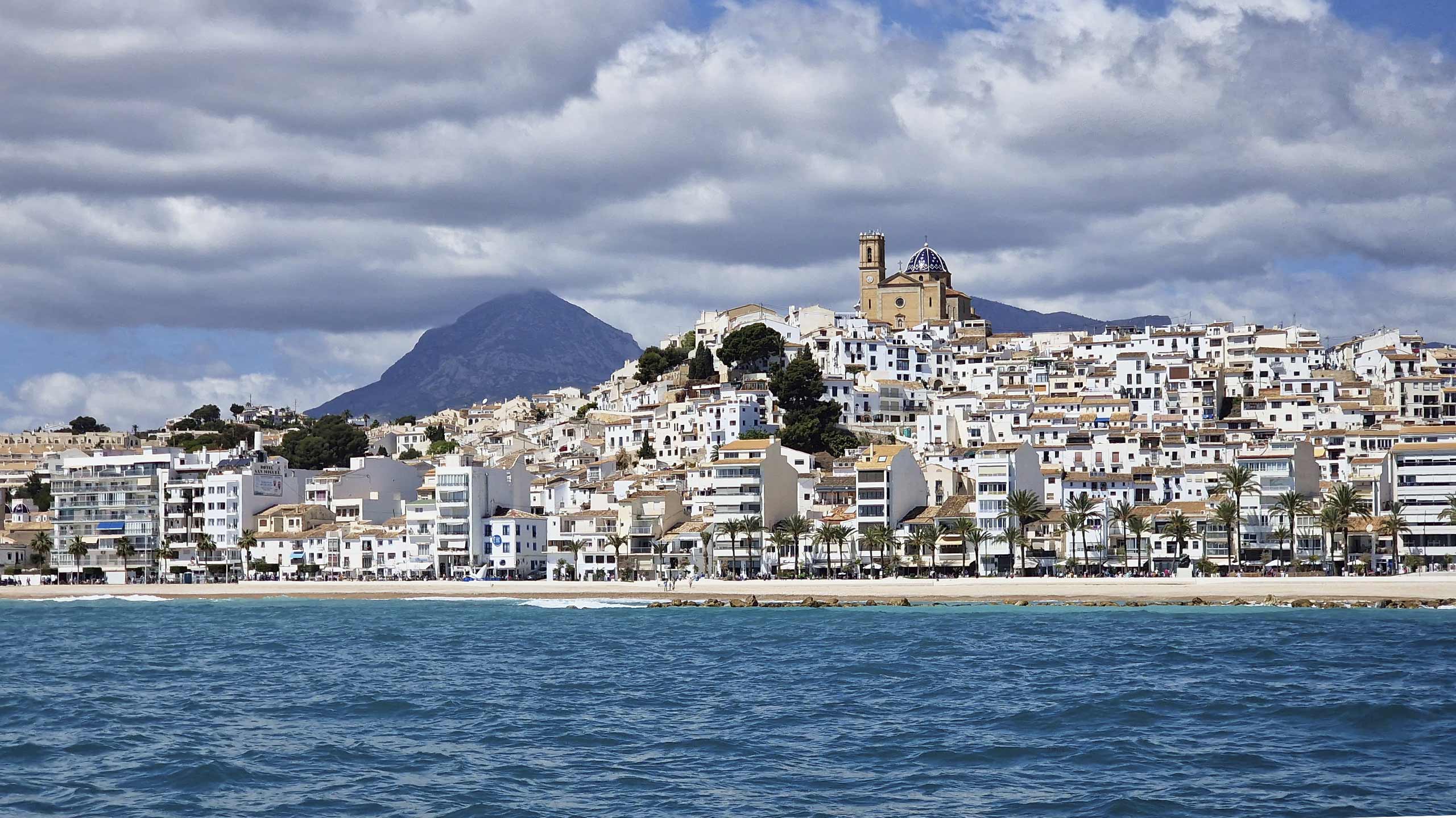 View of Altea from the sea with the blue-domed church